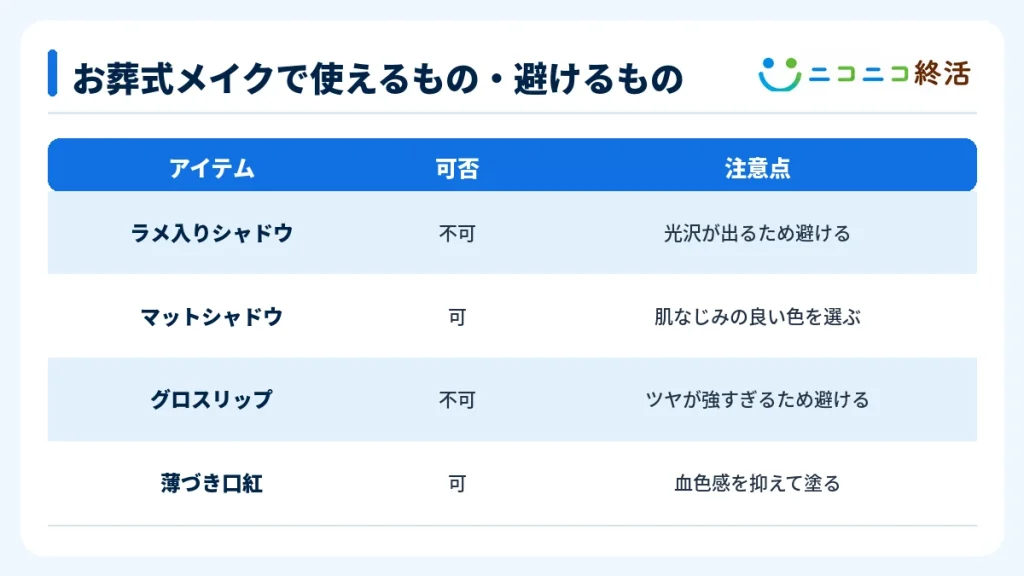 お葬式メイクで使えるもの・避けるもの